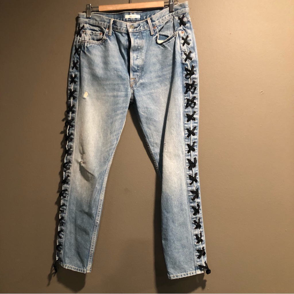 Grlfrnd Karolina High Waist Side Lace Up Denim Jeans, 31